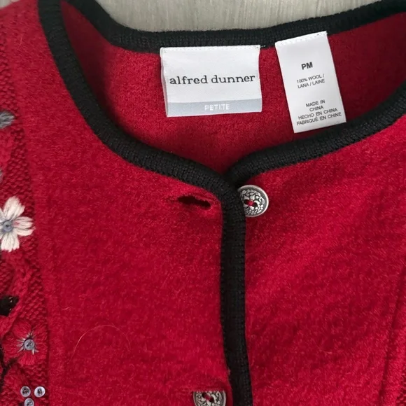 Alfred Dunner Red Cardigan with Floral Details - Picture 2 of 4